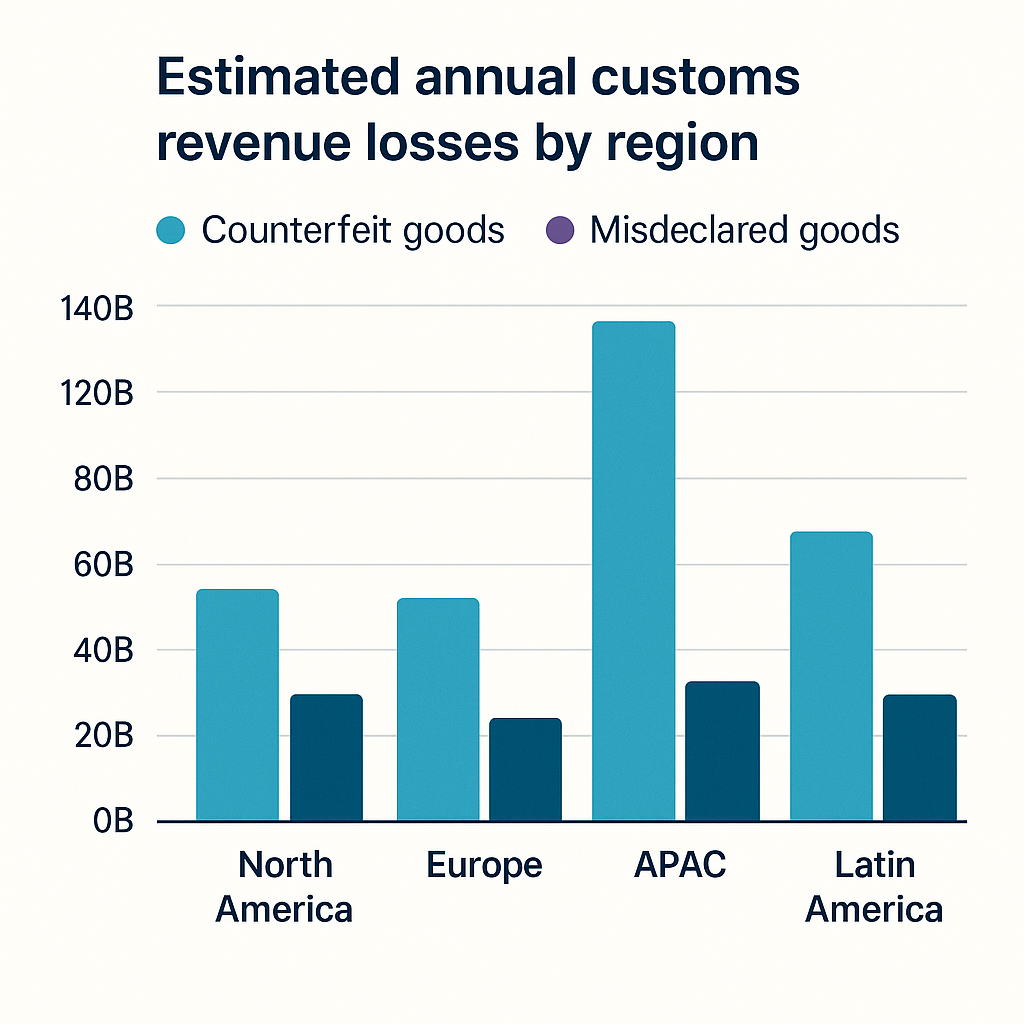 Illustrative chart of customs revenue losses by region due to mis-declaration